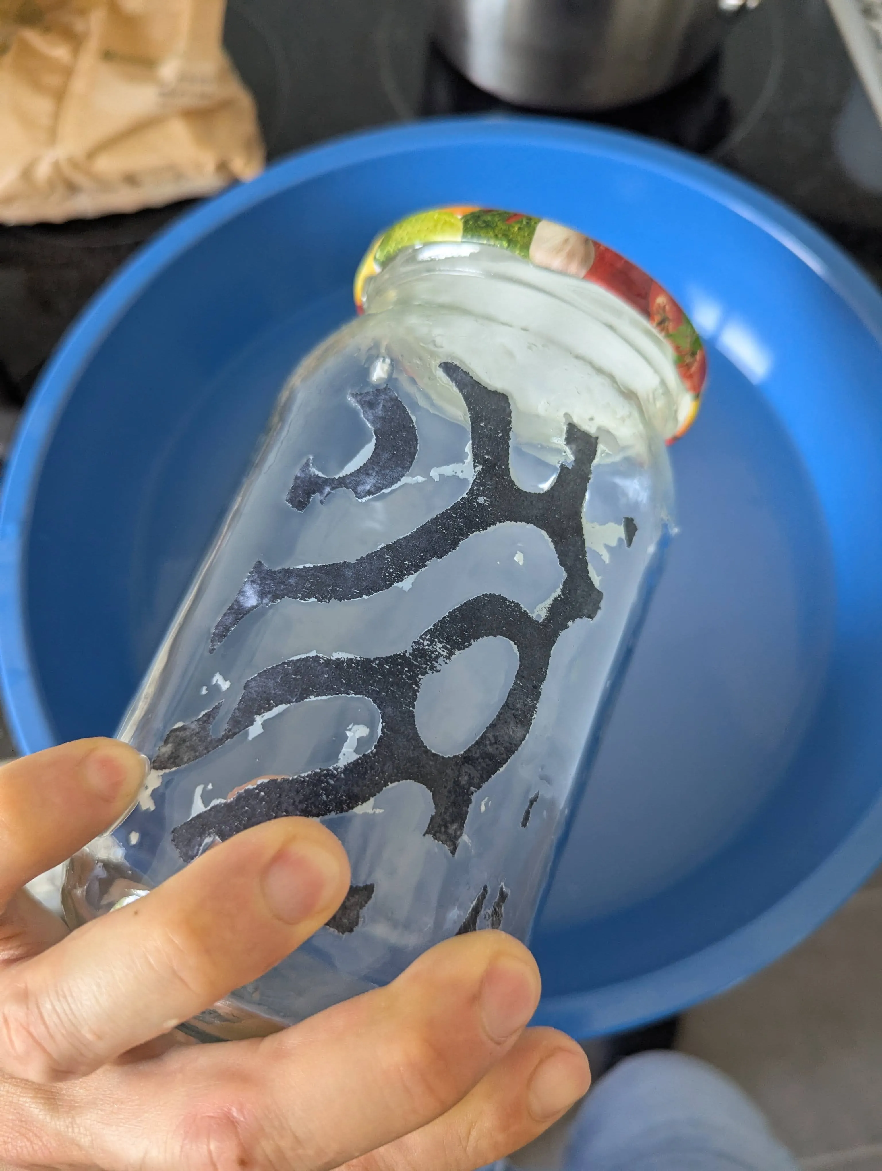 glass after soaking in water and rubbing the paper off